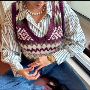Free People Lovestruck Cropped Fair Isle Sweater Vest Size x-Small